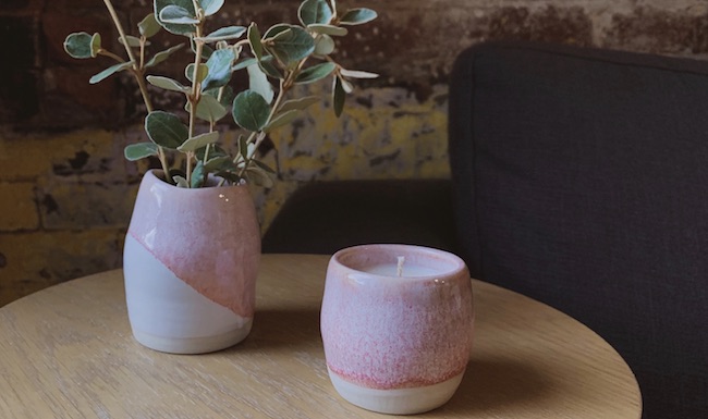 Millennial pink/white vase and candle
